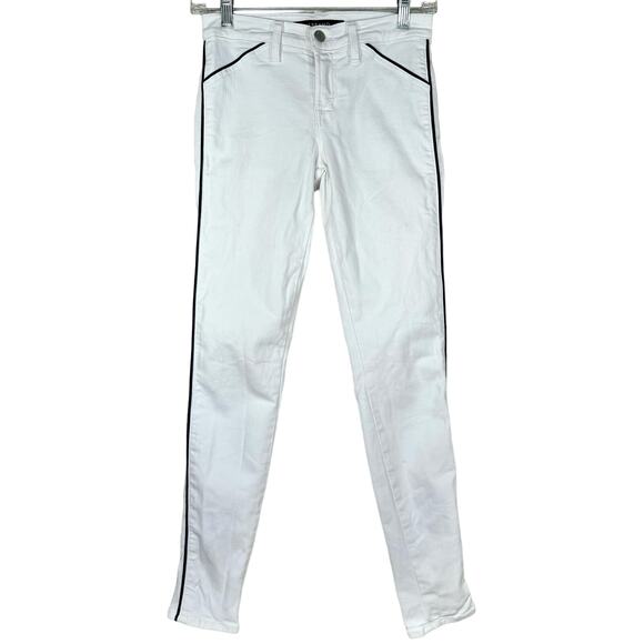 J Brand White Skinny Jeans Black Piping 25 Ankle Preppy - Picture 1 of 11